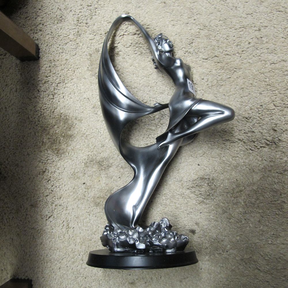 Lot 191: Herco Giftware, 'Stylized Reclining Figure', Silver-Toned Resin, Open...