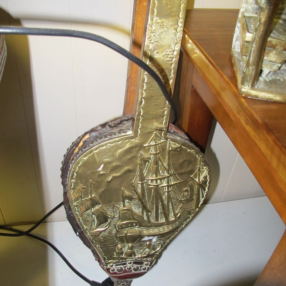 Lot 193: Vintage Embossed Brass and Leather Fireplace Bellows with...