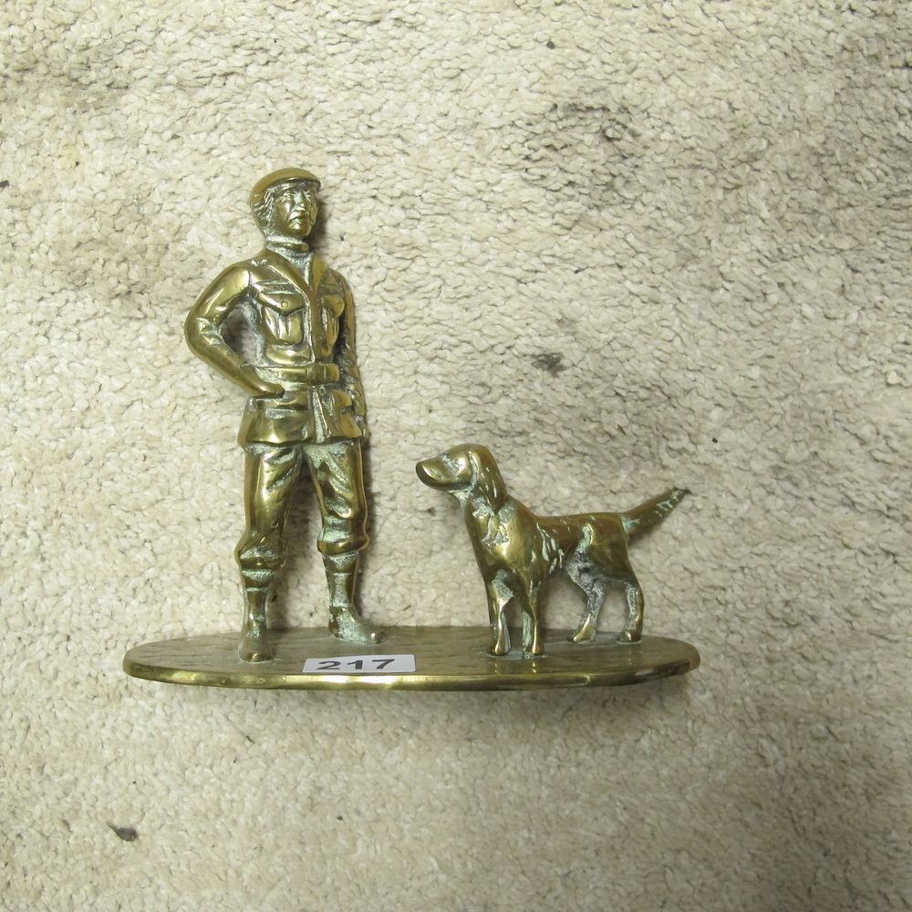 Lot 217: Brass Hunter and Gun Dog Figurine, Mid-20th Century...
