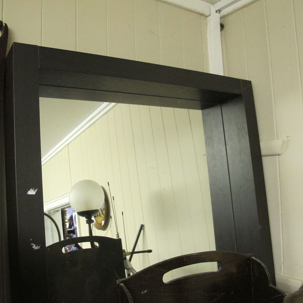 Lot 244: Contemporary Minimalist Box-Frame Wall Mirror in Espresso Finish