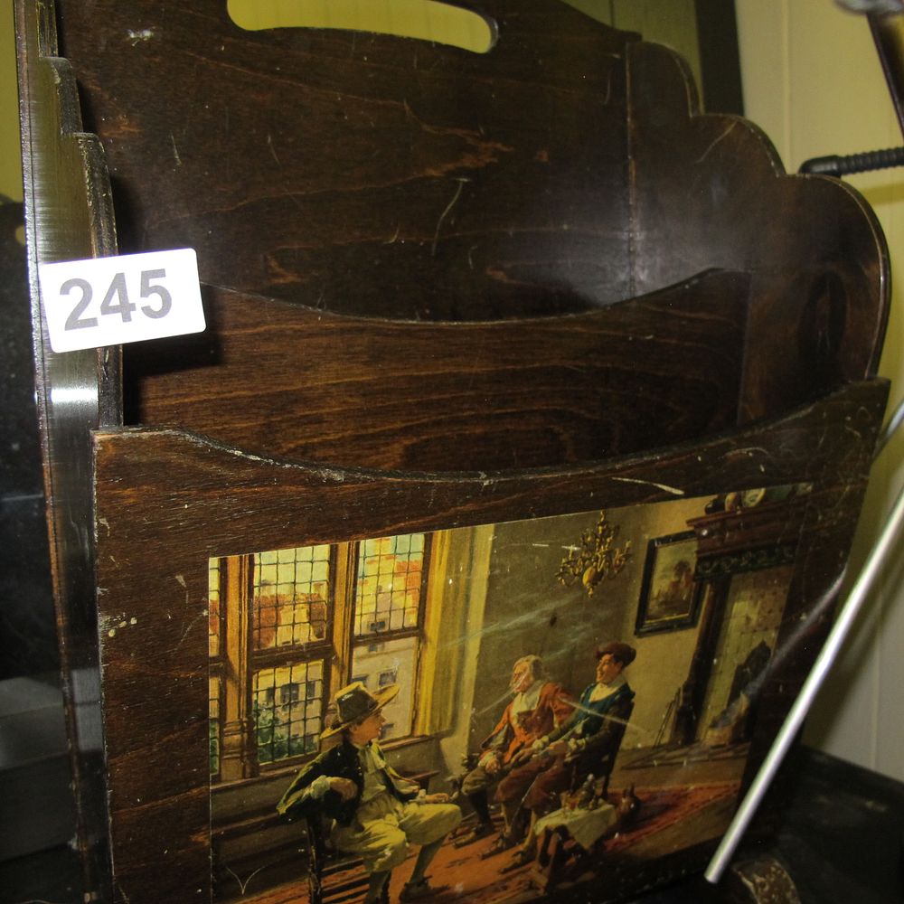 Lot 245: Mid-Century Traditional Wooden Magazine Rack with 17th-Century Style...