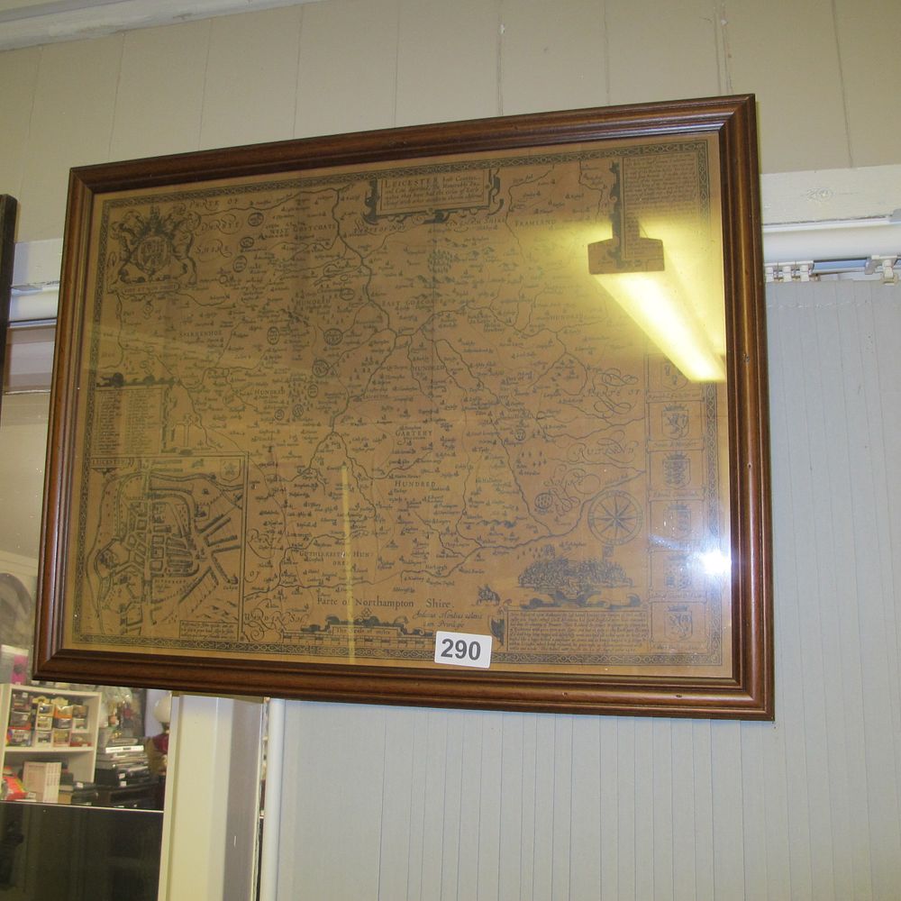 Lot 290: A Framed John Speed Map of Leicestershire