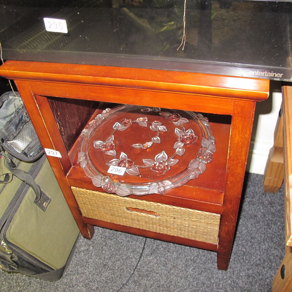 Lot 297: Contemporary Wood End Table with Wicker Drawer 
