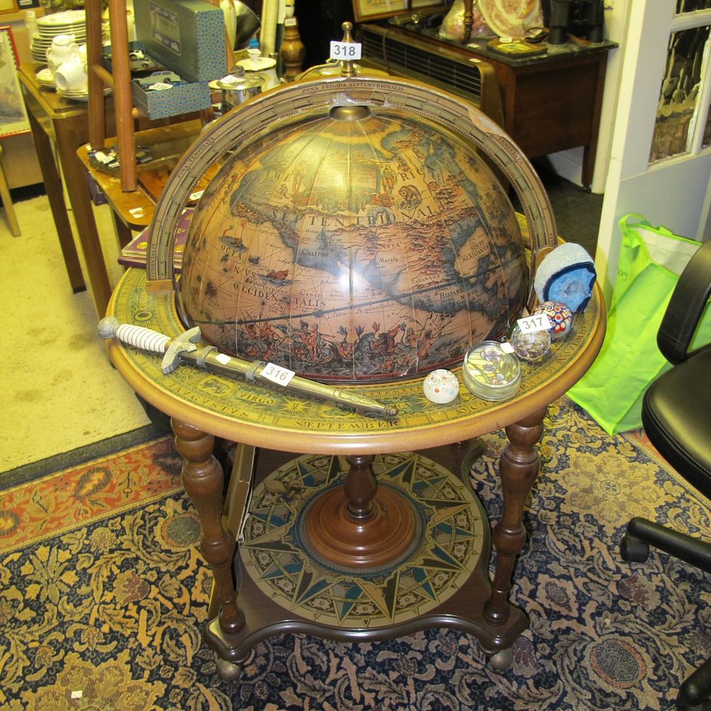 Lot 318: Italian Renaissance-Revival Floor-Standing Globe Bar Cabinet with WWII-Era...