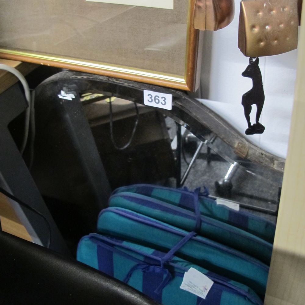 Lot 363: Contemporary Frameless Shaped-Top Wall Mirror and Assorted Home...