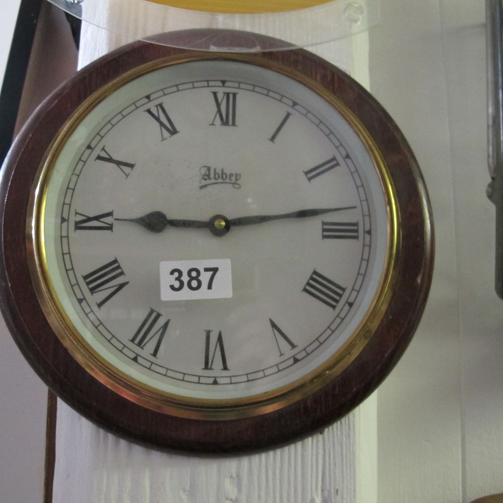 Lot 387: Abbey Traditional Wood and Brass-Tone Quartz Wall Clock