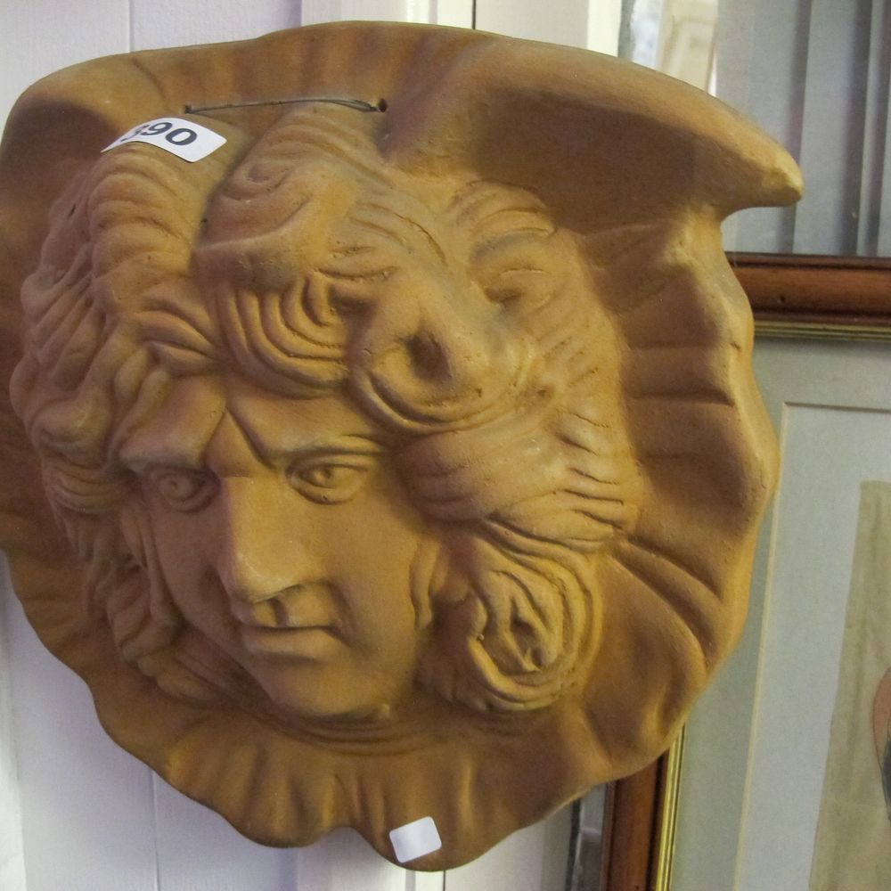 Lot 390: Neoclassical Style Molded Terracotta Aeolus Mascaron Wall Plaque