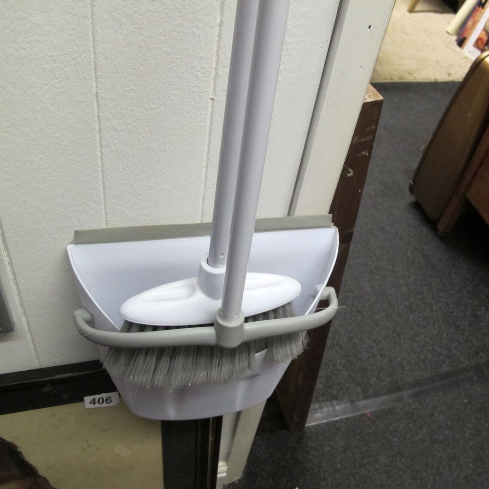 Lot 398: Modern White and Grey Broom and Dustpan Set,...