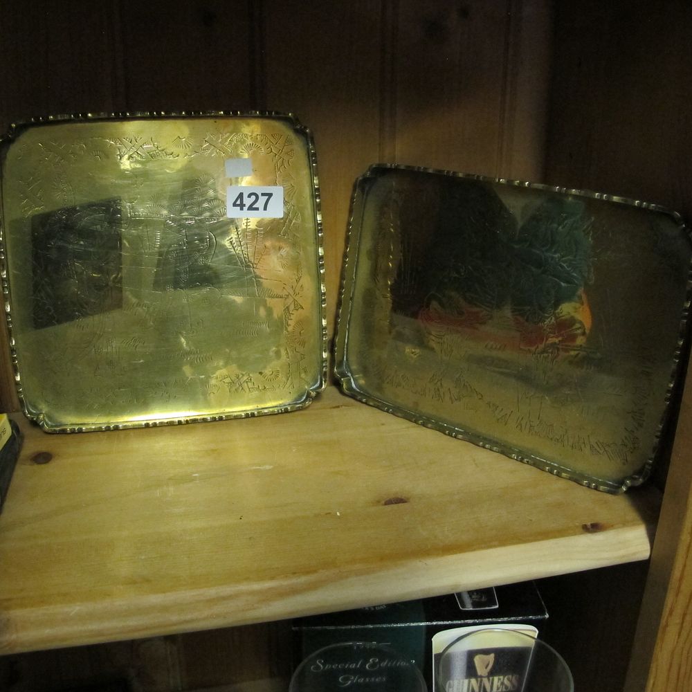 Lot 427: Unattributed Pair of Brass Opium Trays, Chinoiserie Late...
