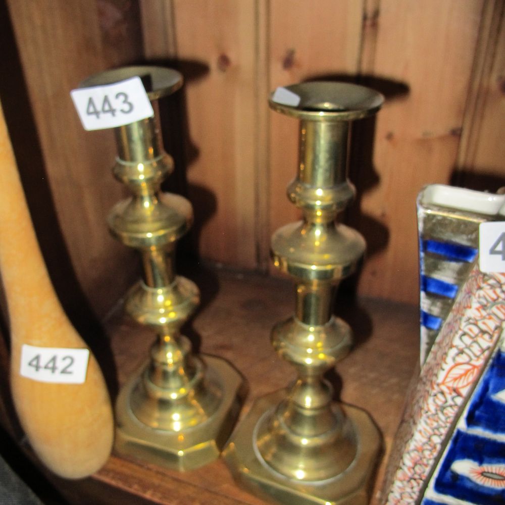 Lot 443: Pair of Cast Brass Baluster-Form Candlesticks in the...