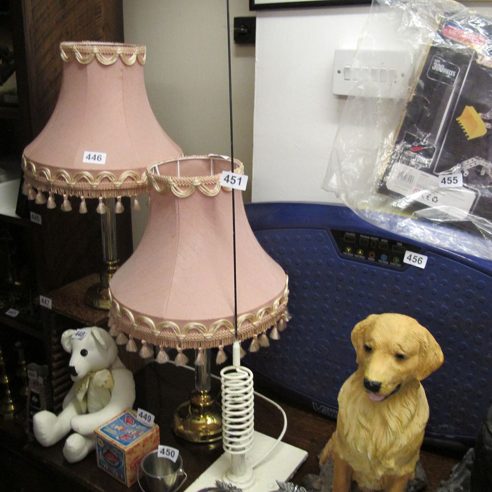 Lot 451: Pair of Brass and Glass Table Lamps with...