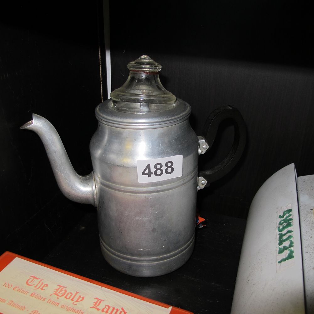 Lot 488: Tower Mid-Century Aluminum Stovetop Coffee Percolator with Glass...