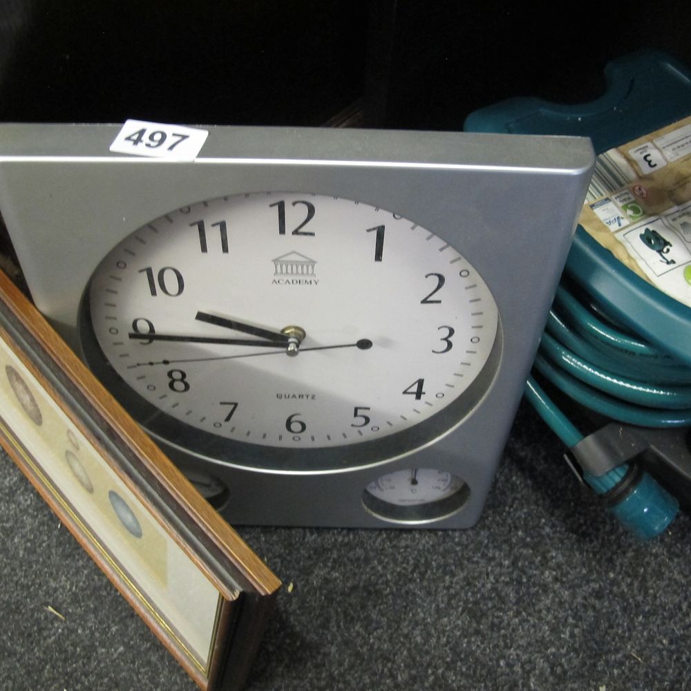 Lot 497: Academy Contemporary Quartz Weather Station Clock with Integrated...