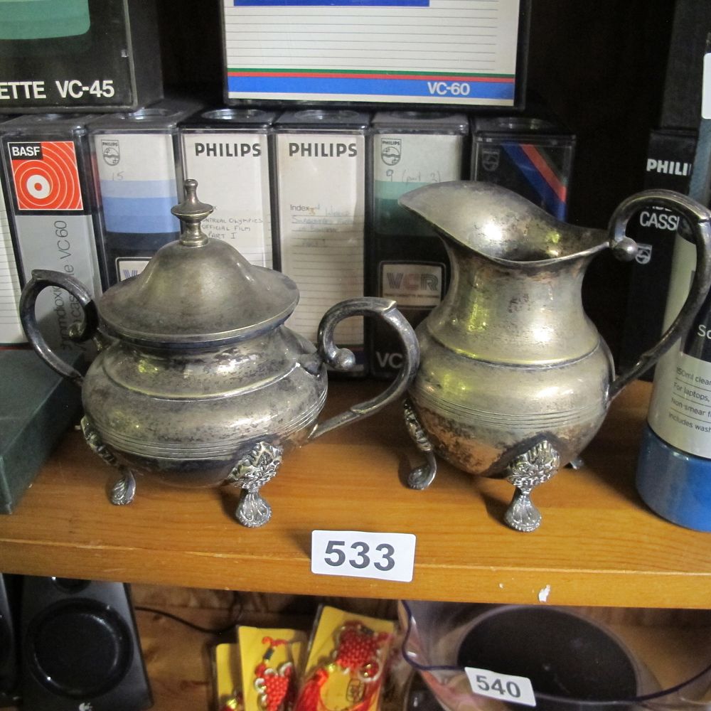 Lot 533: Mid-20th Century Silver-Plated Cream and Sugar Set with...