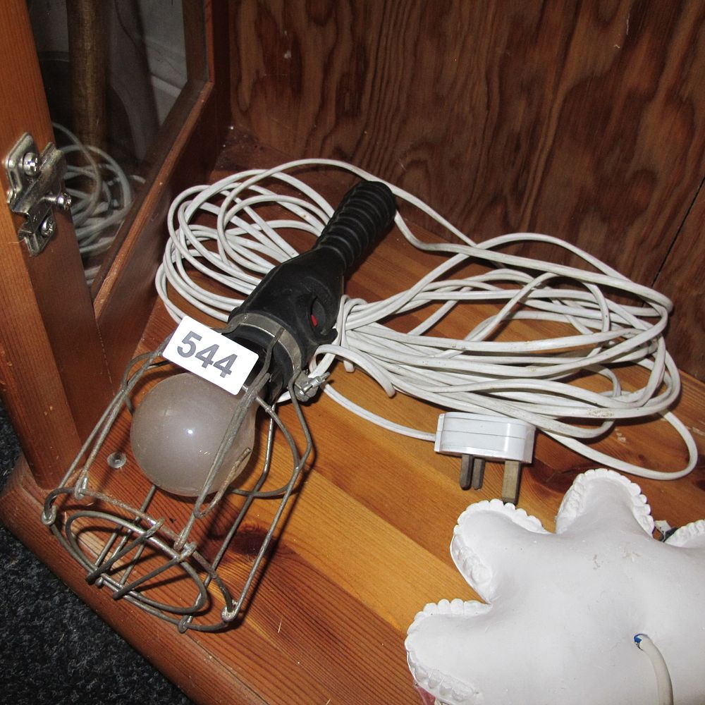 Lot 544: Industrial Portable Caged Workshop Hand Lamp with UK...
