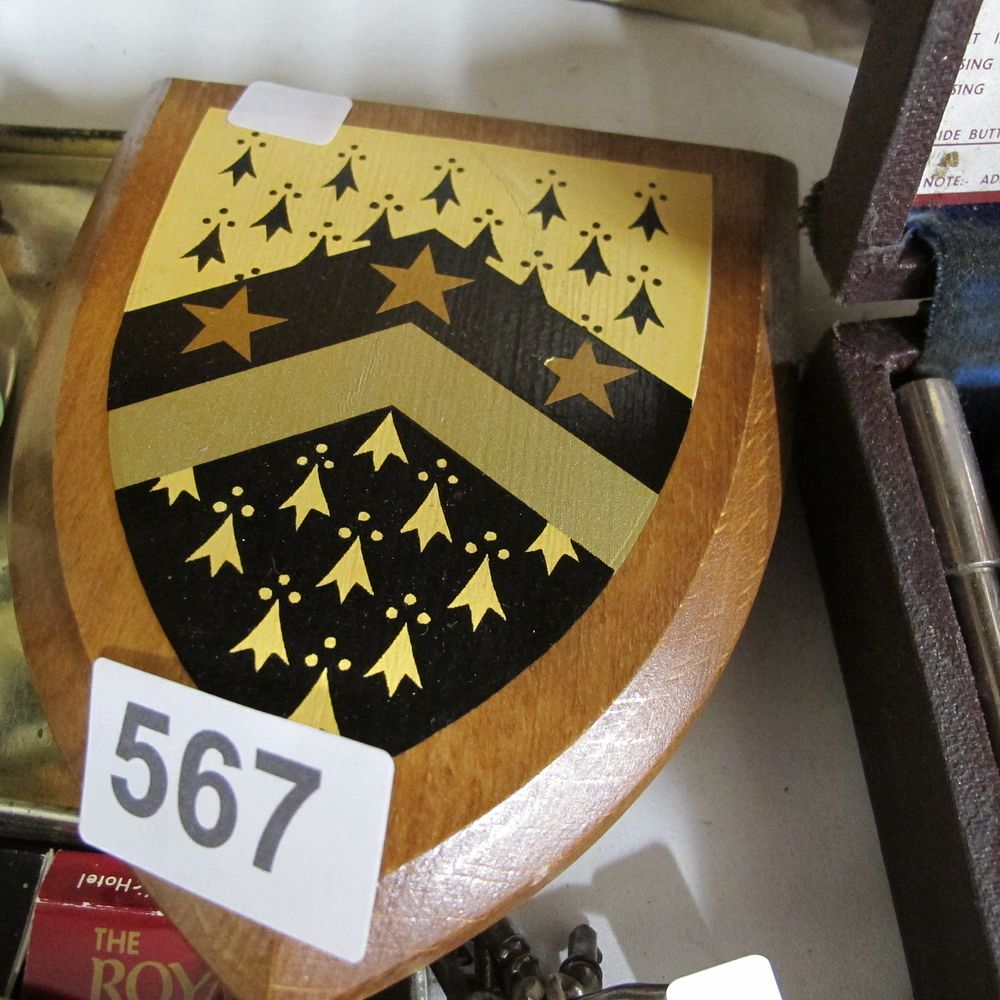 Lot 567: Heraldic Wall Plaque, Shield-Shaped Oak Base, Mid-20th Century,...