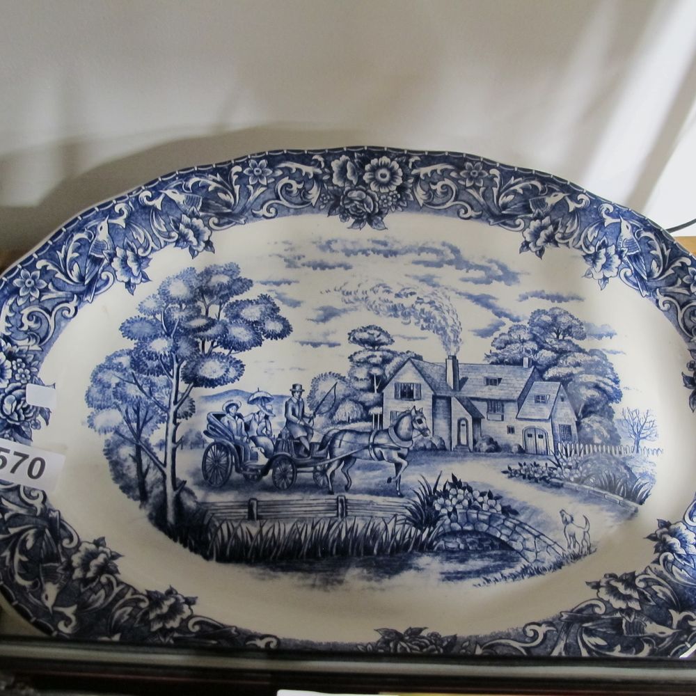 Lot 570: Sanyei Japan Large Oval Ironstone Platter, 1970s Blue...