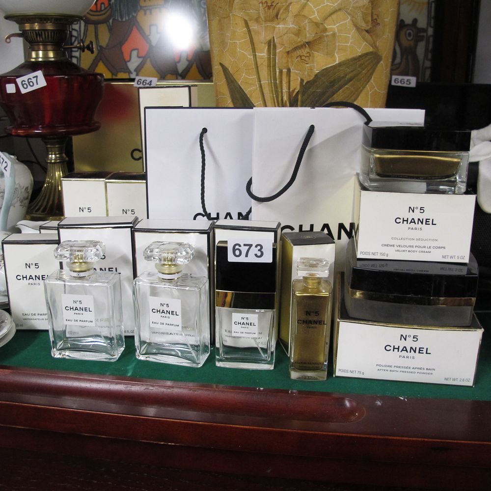 Lot 673: Chanel empty bottles Fragrance and Beauty Collection, Glass...