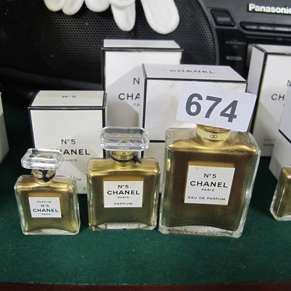 Lot 674: Chanel No. 5  empty bottles Fragrance Collection, Glass,...