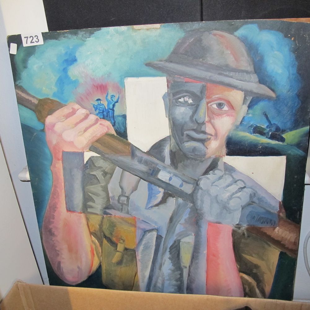 Lot 723: British School, mid-20th Century, Soldier in Combat, (Signed)
