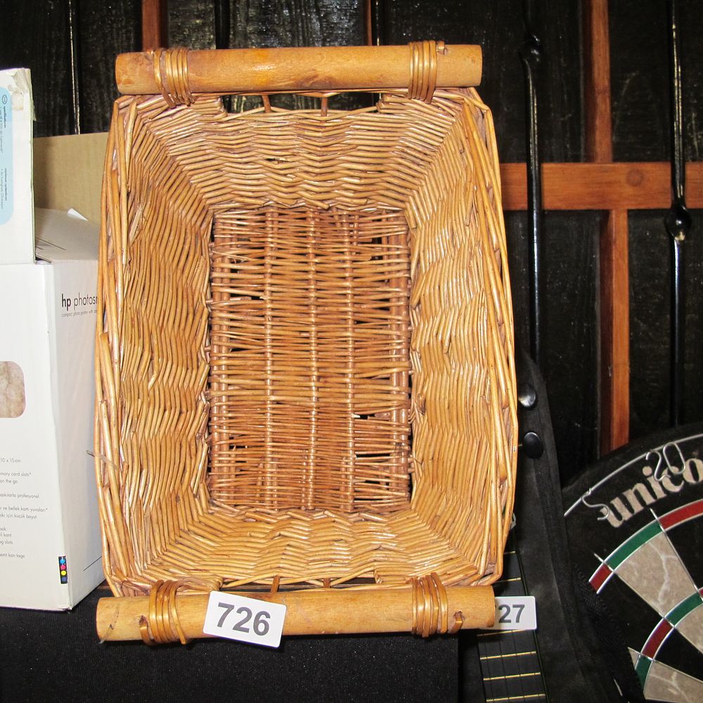 Lot 726: Vintage Mid-20th Century Rectangular Woven Willow Basket with...