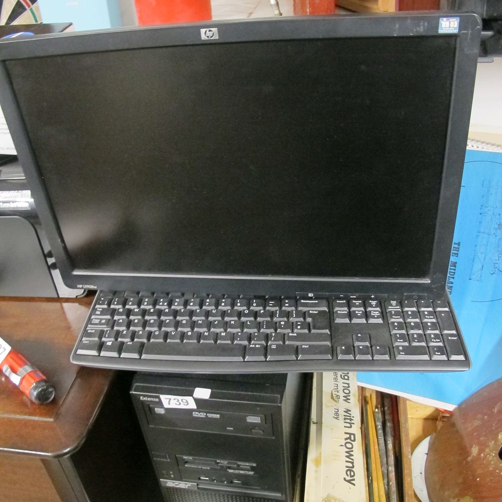 Lot 739: Acer Extensa Desktop PC, HP L1908w 19-inch Monitor,...