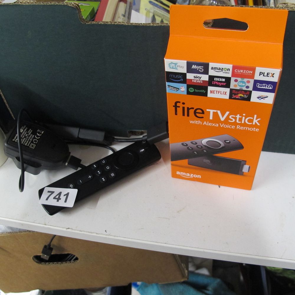 Lot 741: Amazon, Fire TV Stick (2nd Generation), Quad-core ARM...