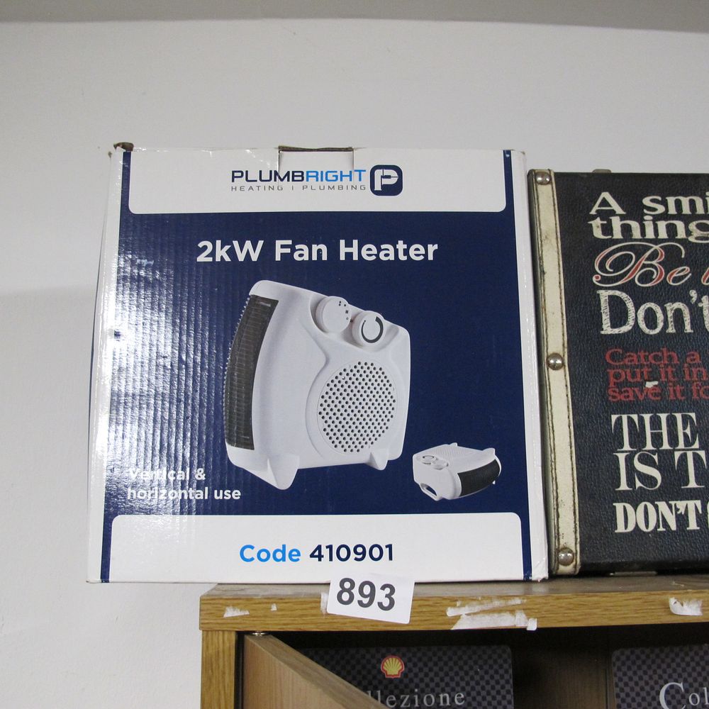 Lot 893: Plumbright 2kW Portable Fan Heater, Contemporary, Dual Orientation...