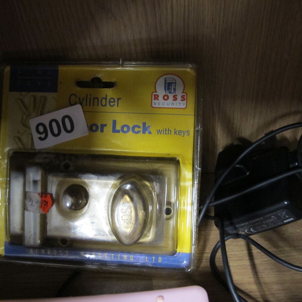 Lot 900: Polished Brass-Tone Cylinder Rim Night Latch, Contemporary