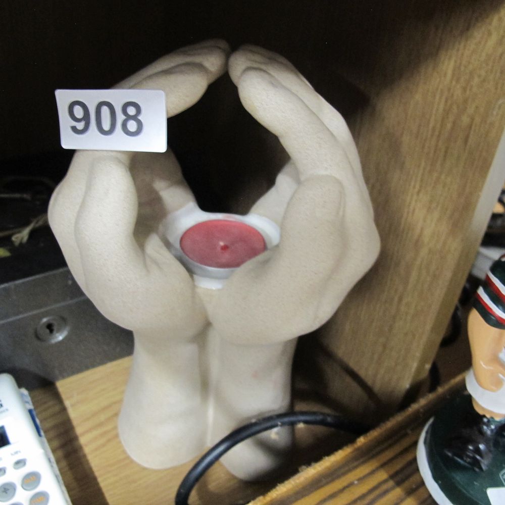 Lot 908: Mara Technologies Contemporary Healing Hands Tealight Candle Holder,...