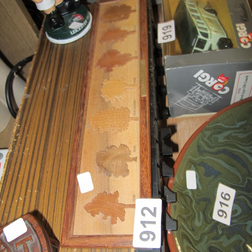 Lot 912: Surrey Woodcraft Marquetry Specimen Plaque, Marbled Ceramic Charger,...