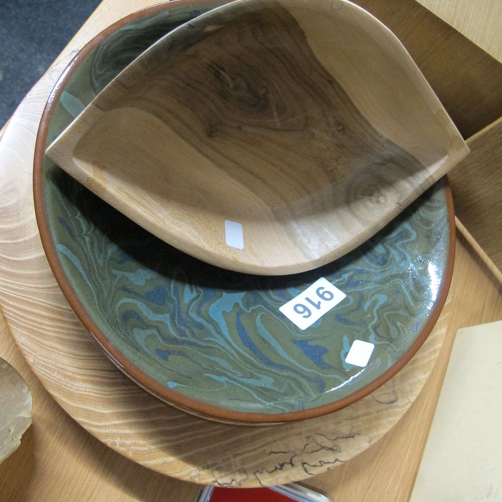 Lot 916: Brackland Pottery and Artisan Wood Tableware, Three-Piece Studio...