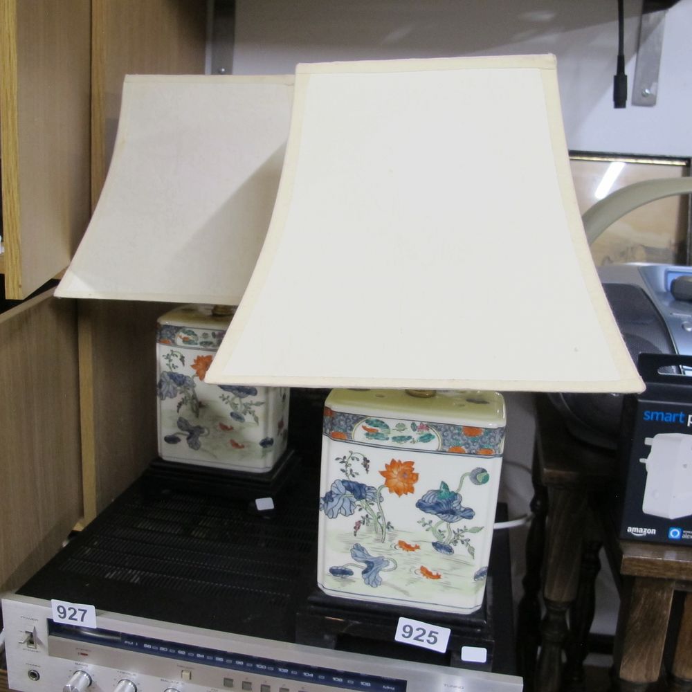 Lot 925: Pair of Chinoiserie Ceramic Tea Caddy Table Lamps...