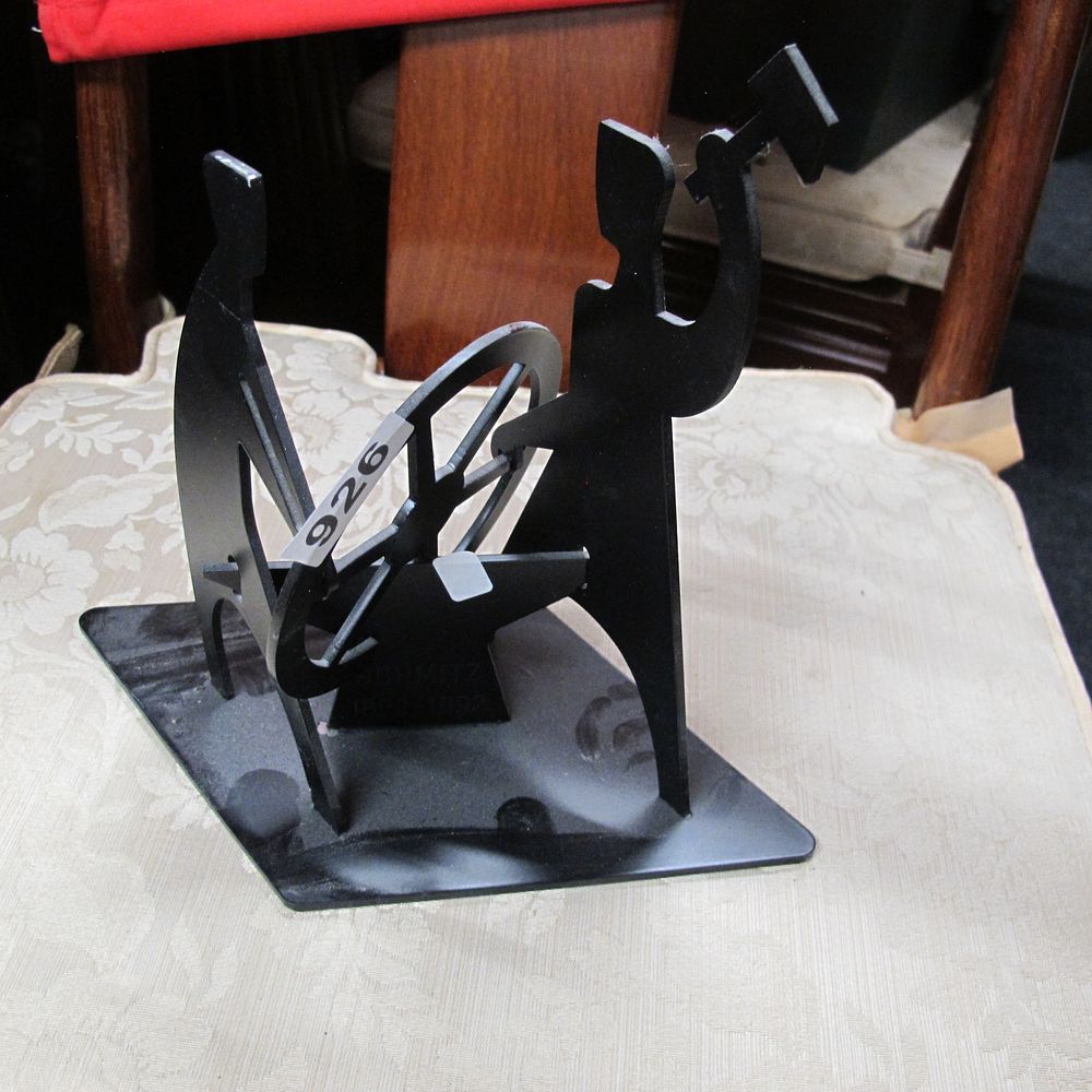 Lot 926: Schmitz Centenary Modernist Metal Sculpture, Industrial Labor Theme,...