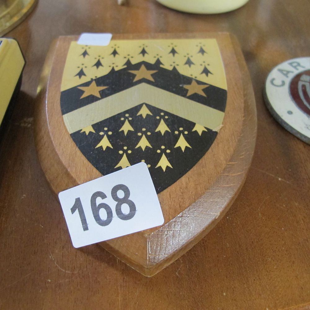 Lot 168: Perkins Family Heraldic Shield Wooden Wall Plaque