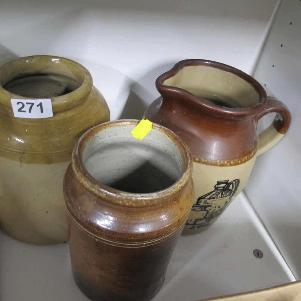 Lot 271: A Trio of English and Utilitarian Stoneware Vessels...