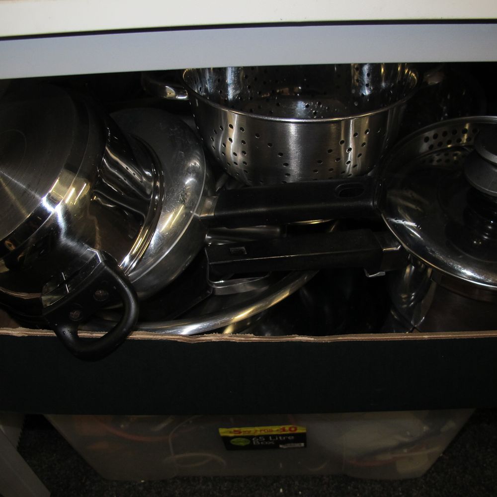 Lot 288: A Collection of Stainless Steel Cookware and Kitchenware