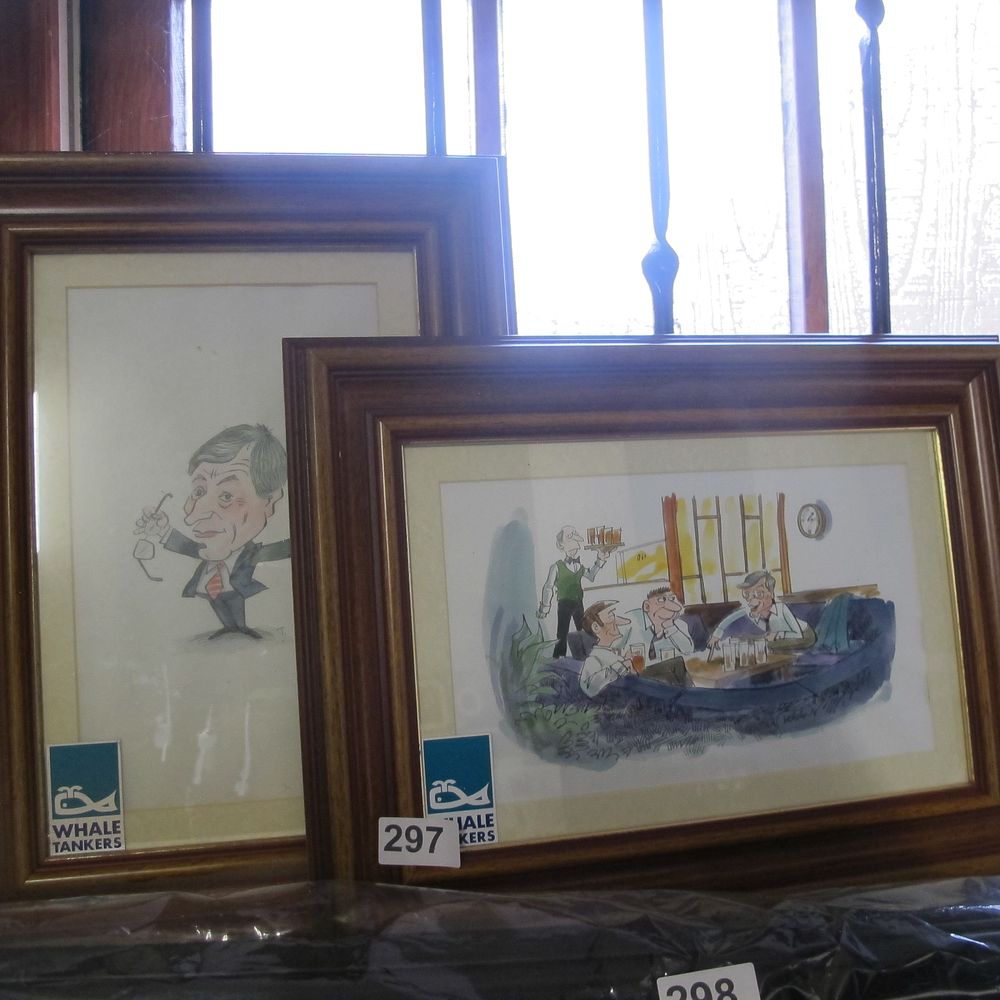 Lot 297: A Group of Framed Original Watercolor Caricatures and...