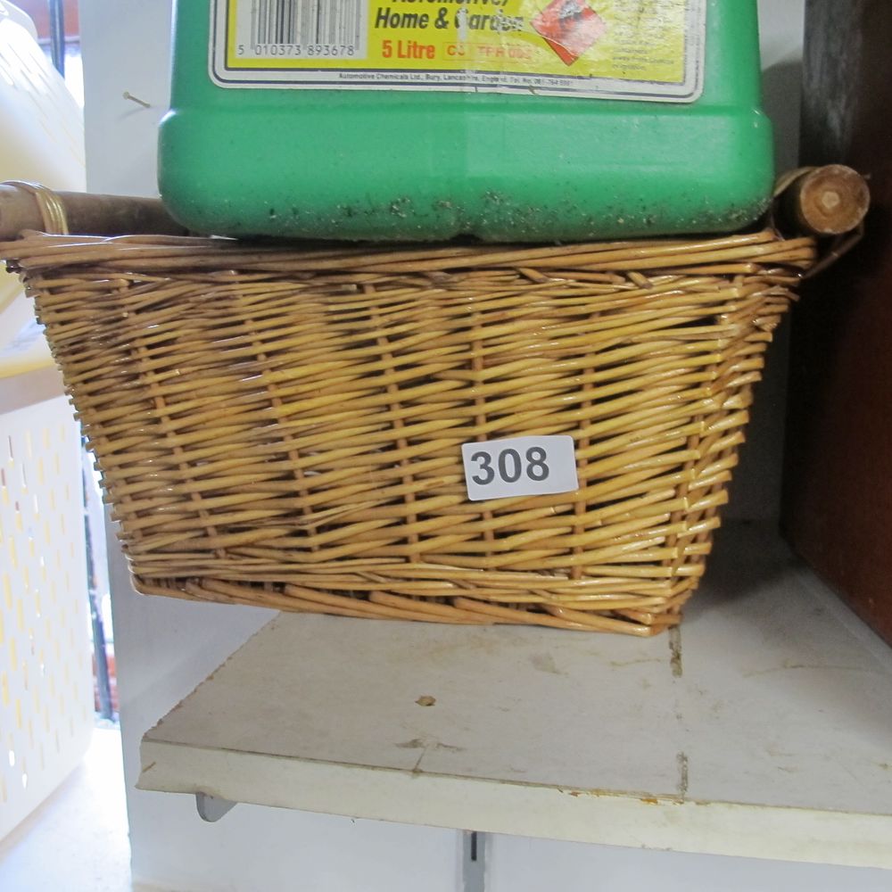 Lot 308: Two Utilitarian Items Comprising a Woven Wicker Basket...