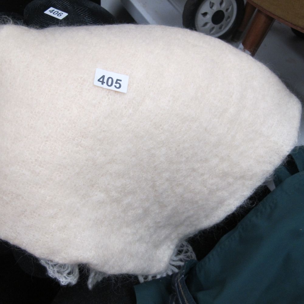 Lot 405: A Cream Wool or Mohair Fringed Throw