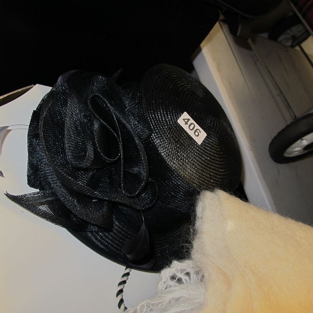 Lot 406: A Black Straw Kentucky Derby Style Church Hat