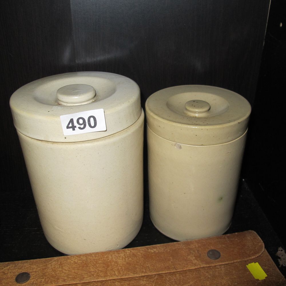 Lot 490: A Pair of Crème Glazed Stoneware Pickling Crocks...