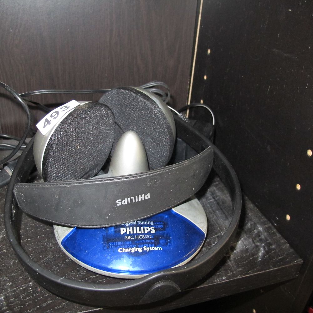 Lot 493: Two Philips Wireless Headphone System Items SBC HC8445