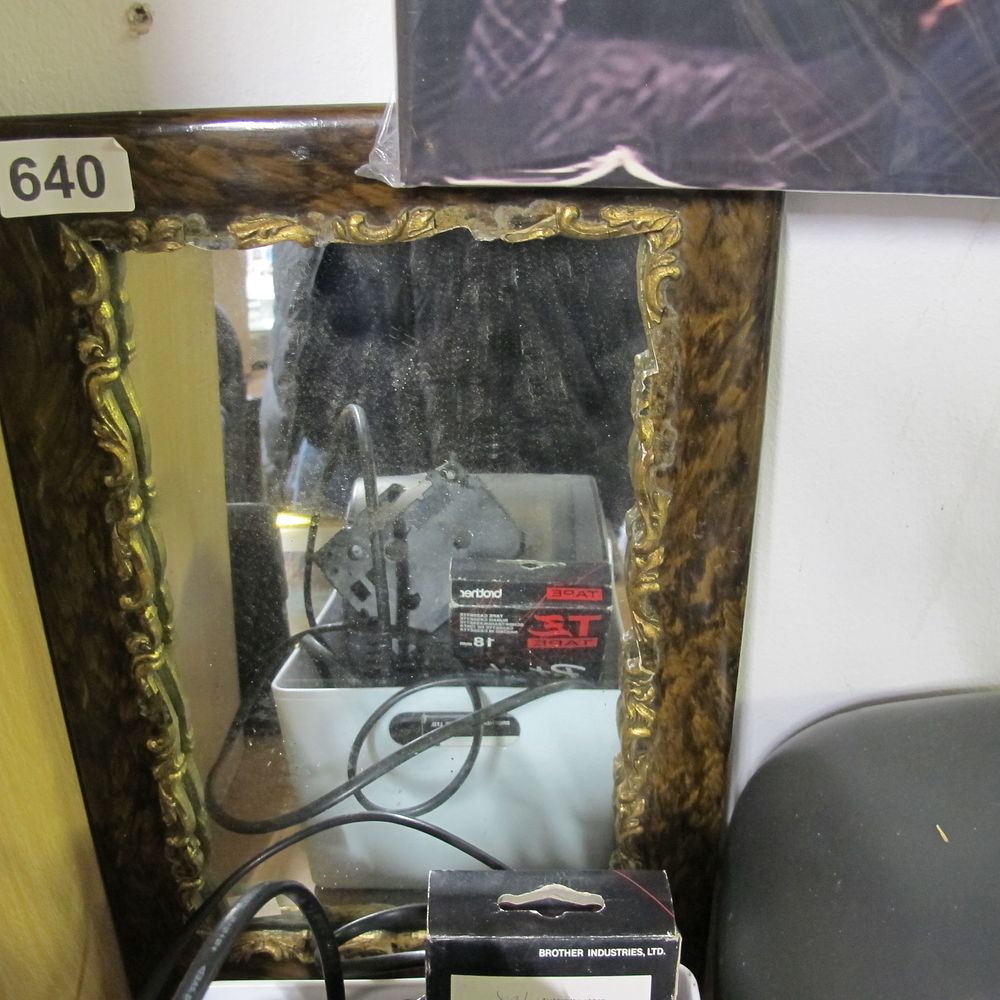 Lot 640: A Rectangular Wall Mirror with Burl Wood Effect...