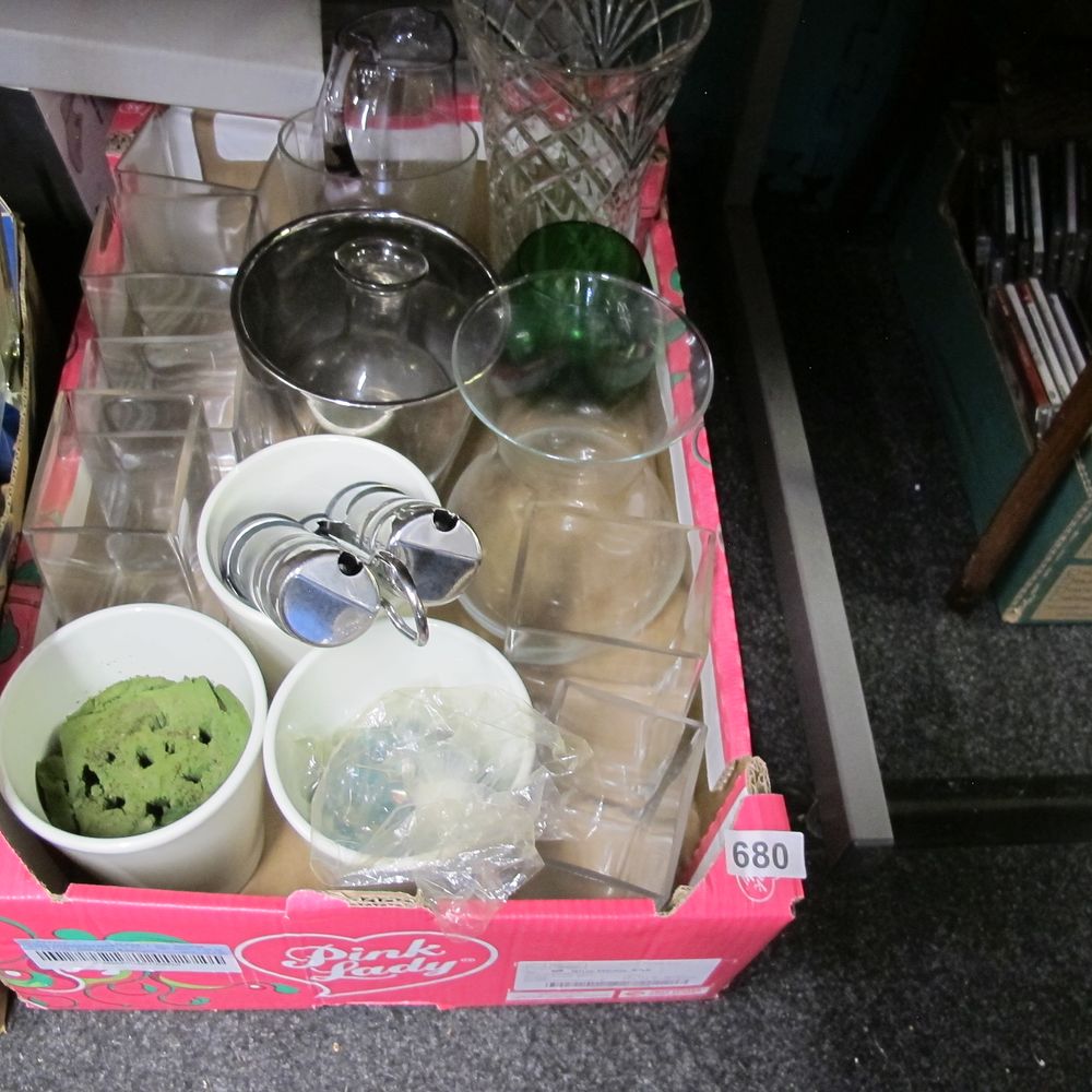 Lot 680: An Assortment of Glassware, Ceramic Pots, and a...