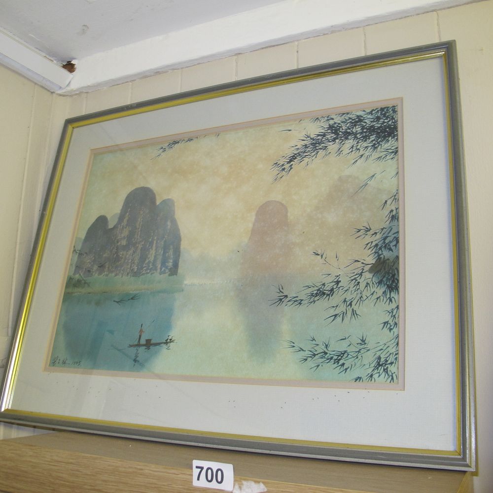 Lot 700: Zhang Yuzhu, Chinese River Landscape Painting, 1993