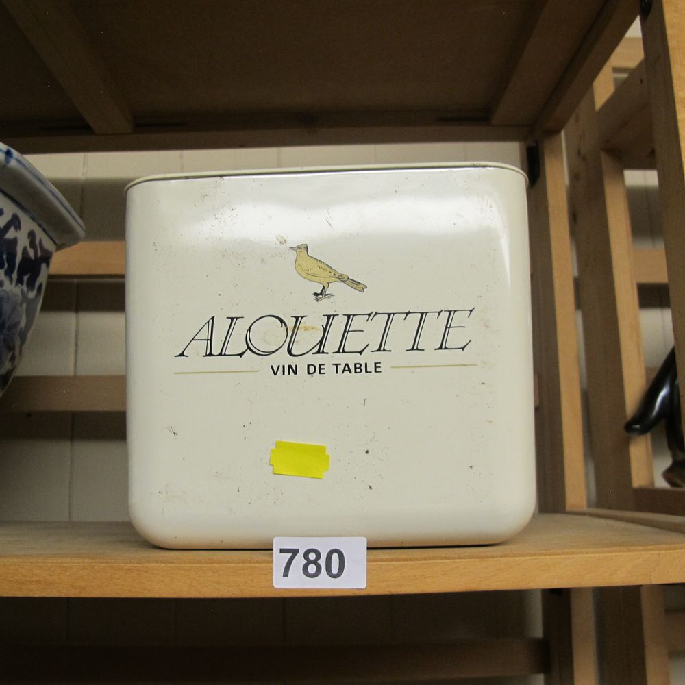 Lot 780: Alouette French Table Wine Advertising Enameled Metal Canister