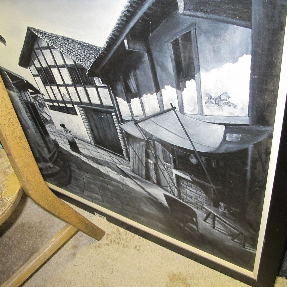 Lot 844: Vera Andrus Monochromatic Painting of a Street Scene