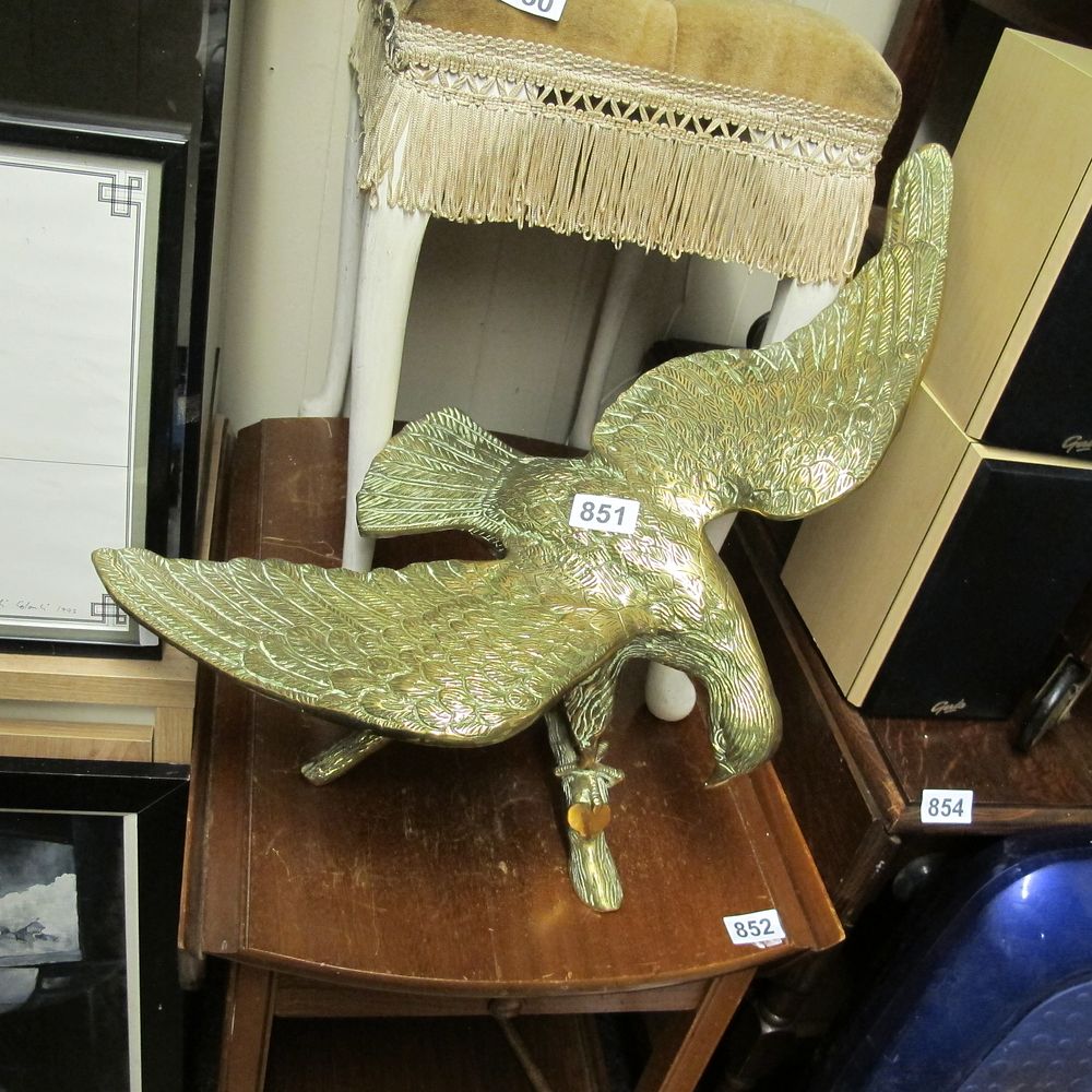 Lot 851: Vintage Mid-Century Brass American Eagle Sculpture on a...