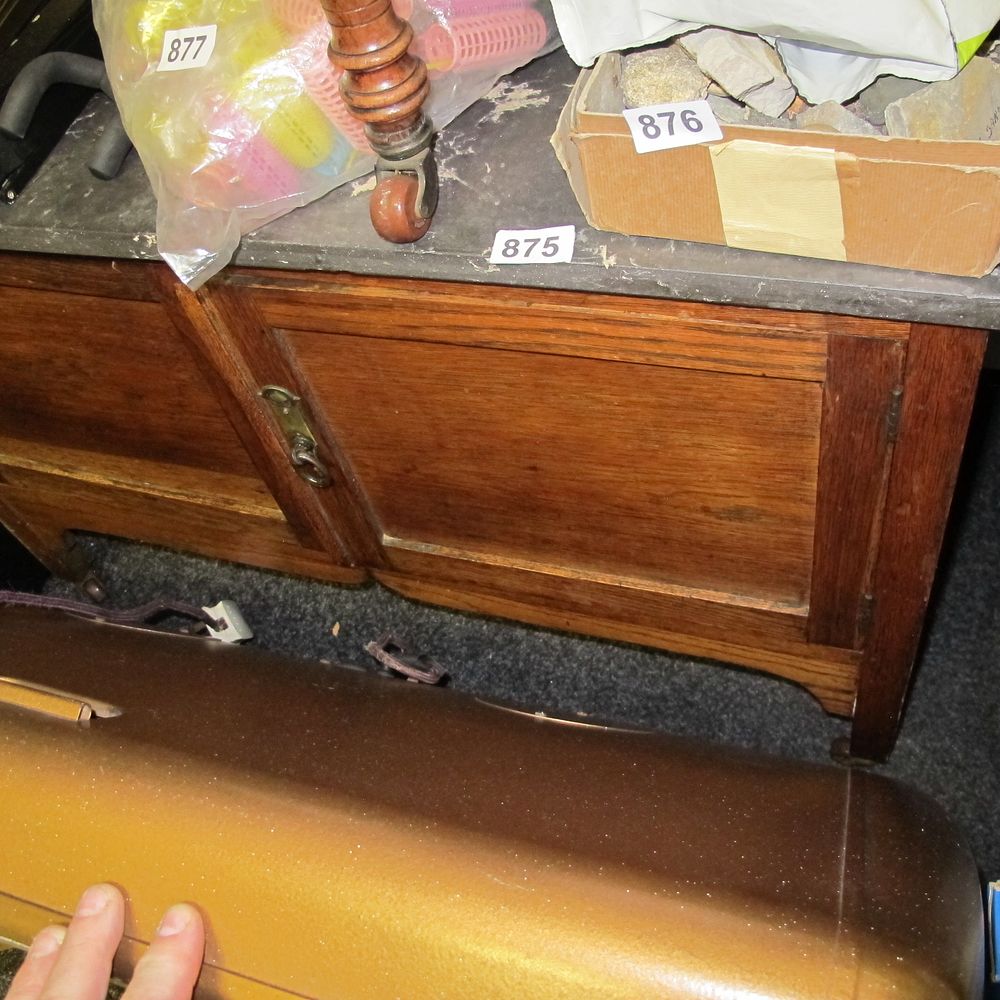 Lot 875: An Oak Side Cabinet with Stone Top